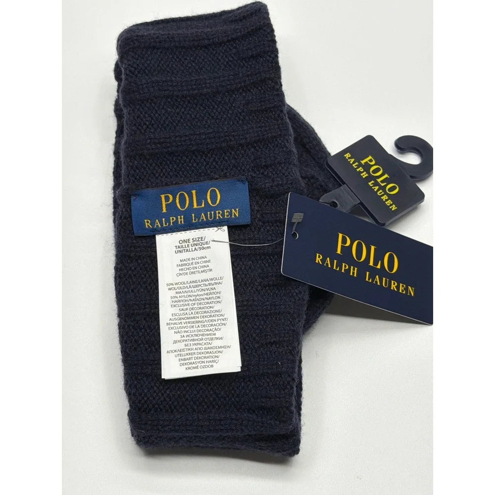 Polo Ralph‎ Lauren Men Navy Blue Wool Blend Ribbed Beanie Hat One Size NWT